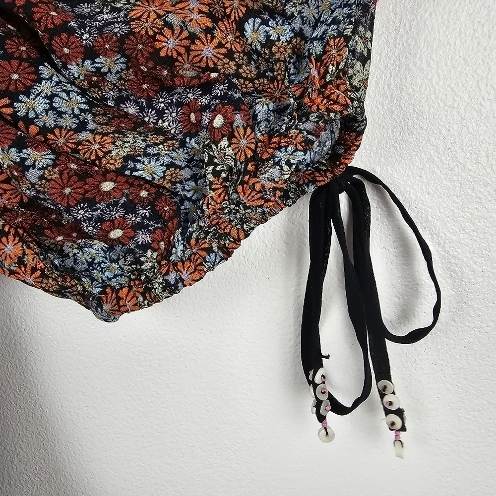 Free People Floral Smocked Puff Sleeve Crop Top NWT, size Small